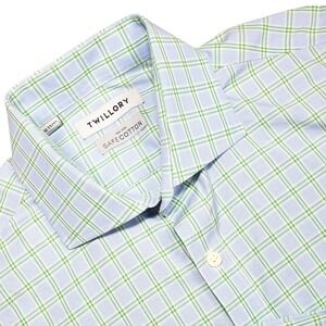 Twillory‎ Safe Cotton Button Up Shirt Mens 16 32/33 Tailored Fit Plaid Non Iron